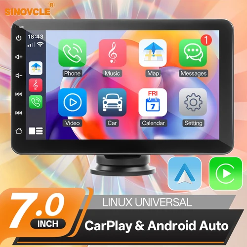 SINOVCLE 7 ""portátil inalámbrico Carplay Android Auto Radio reproductor Multimedia IPS pantalla táctil AUX USB Bluetooth enlace espejo