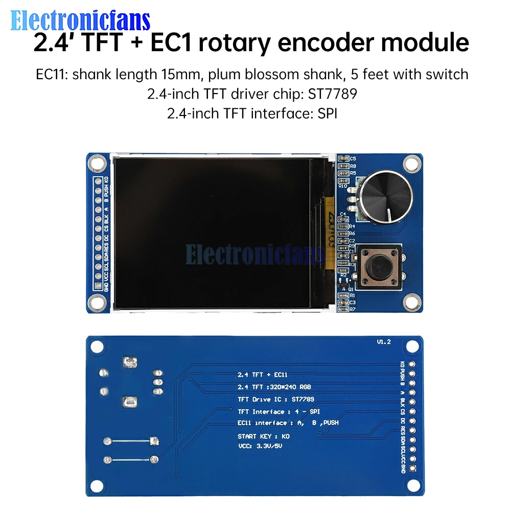 Tela TFT de 1,8 / 2,4 polegadas com módulo de combinação de codificador rotativo EC11 Interface SPI Display LCD