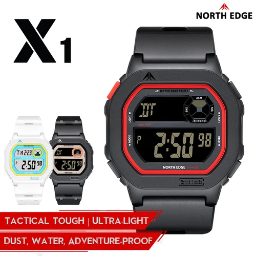 Reloj de pulsera Digital con pantalla cuadrada NORTH EDGE, Reloj deportivo para Hombre y mujer, cronómetro resistente al agua de 50m, Reloj despertador con cuenta atrás para Hombre