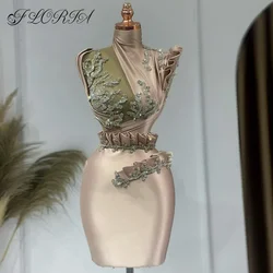 Sexy Elegant Short Party Dress High Neck Crystal Appliques Plus Size Woman Mini Cocktail Evening Gowns vestidos de graduacion