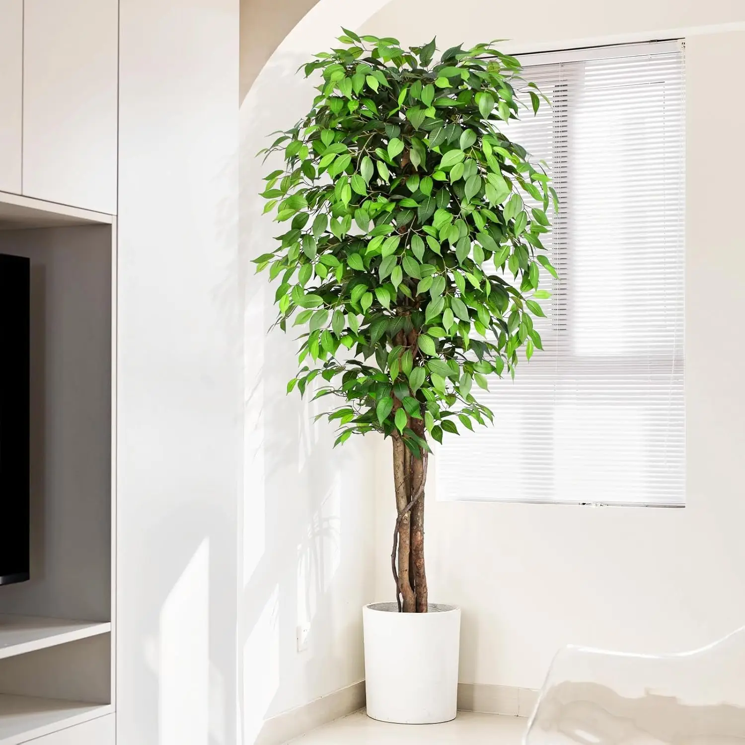 Lifelike Artificial Ficus Tree with Natural Trunk & Lush Foliage, Perfect for Modern Home & Office Interiors