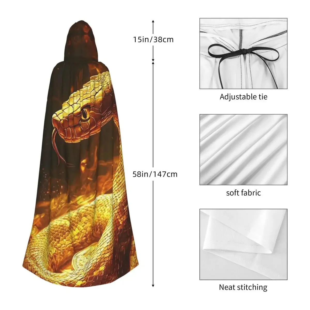 Custom Gold Scary Snake Long Hooded Cloak Witch Medieval Costume Cosplay Cape HalloweenVampire Adult Unisex