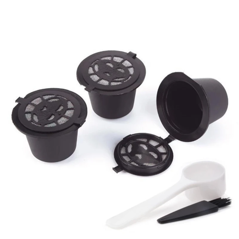 Cápsulas Nespresso Reutilizáveis com Escova Colher, Filtro De Cápsula De Café Recarregável, Máquinas De Café Nespresso, 5 Pcs