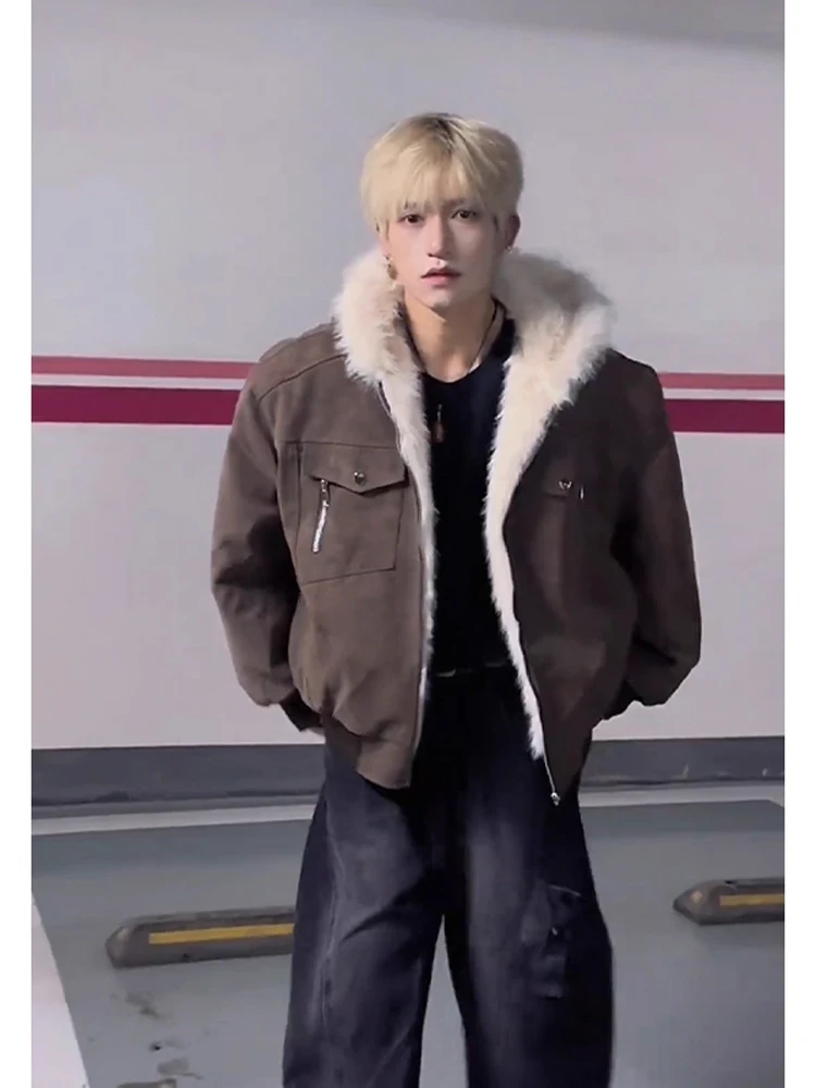 

Cleanfit коричневый меховой воротник с капюшоном, мужская хлопковая куртка, зимняя теплая рабочая одежда, молодежная мода из полиэстера