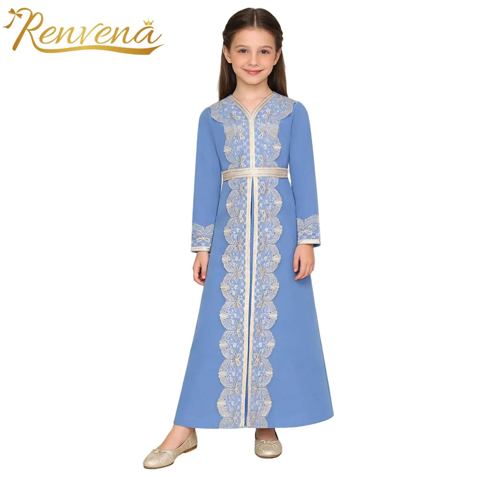 Kids Girls Muslim Abaya Prayer Dress Middle East Dubai Attire for Church Birthday Kaftan Childs Ramadan Robe Dubai Islamic Dress