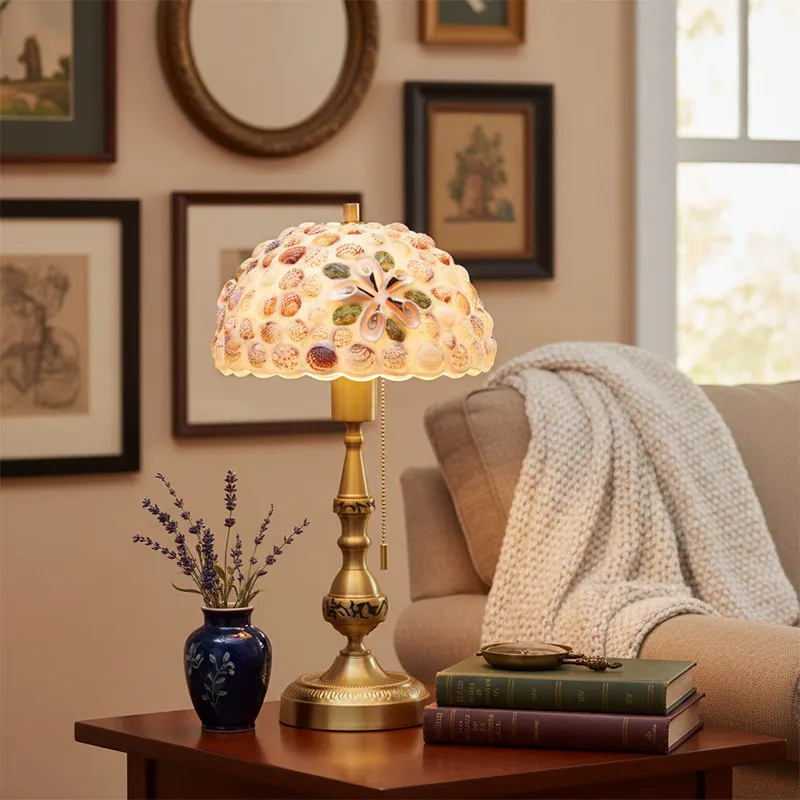 American Retro Minimalist Bedroom Bedside Table Lamp LED Living Room Study Restaurant Hotel High-end Atmosphere Shell Desk Light