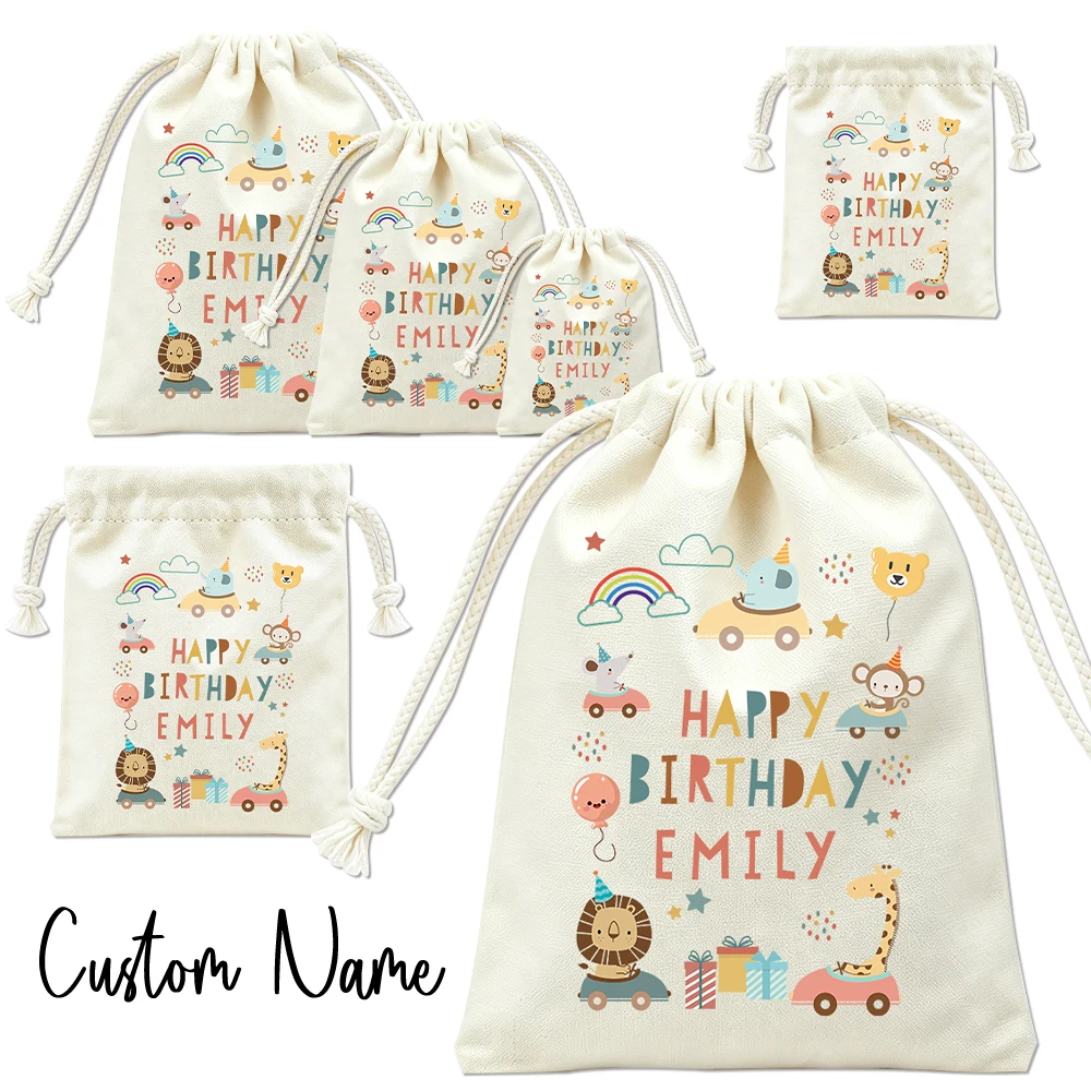 Reusable Cartoon Jungle Animal Pattern Drawstring Bag, Candy Storage Bag, Gift Bag, Theme Party Decoration Packaging Bag