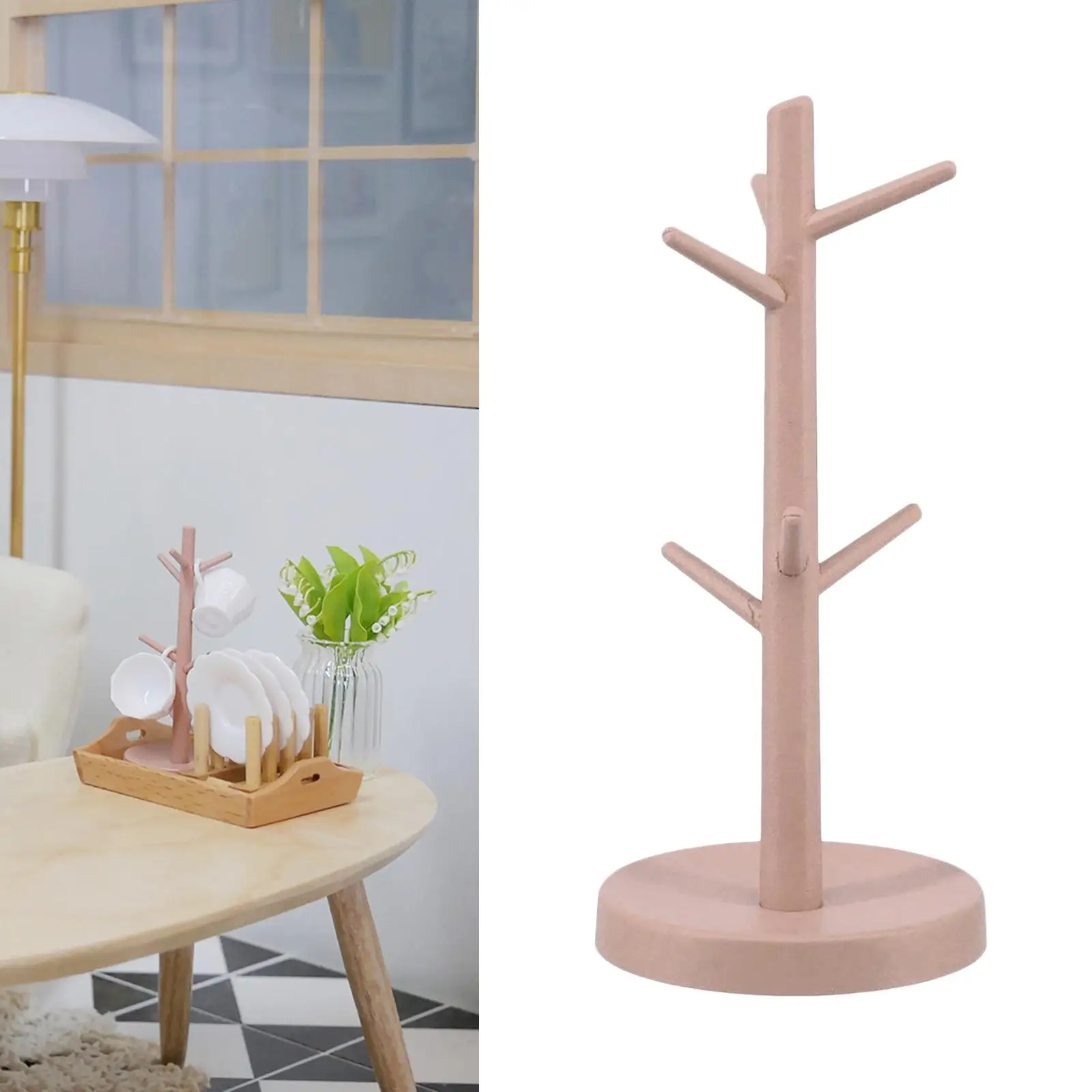 Akcesoria do domku dla lalek Miniaturowy drewniany stojak na kubki w skali 1:12, akcesoria i naczynia do domku dla lalek