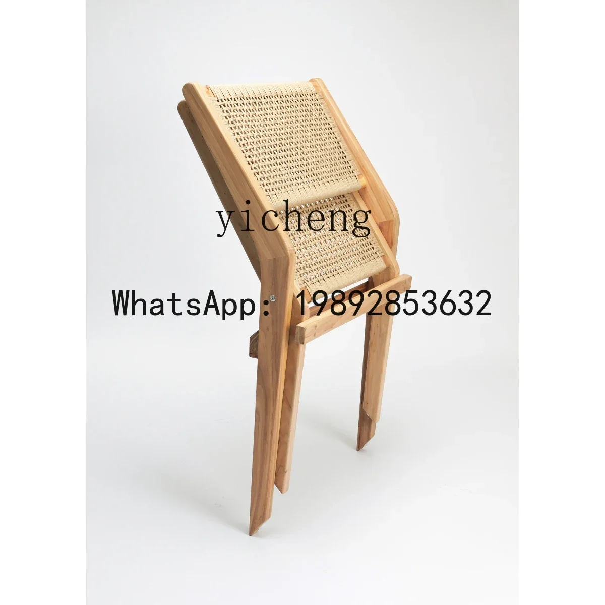 retro solid wood rope folding chair recliner home balcony rattan leisure chair