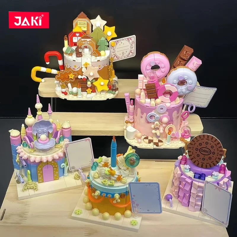 JAKI Afternoon Tea Cake Building Block Dessert Food Bricks Handmade Decorative Puzzle Toys Diy Girl  Birthday Gift Spring Games