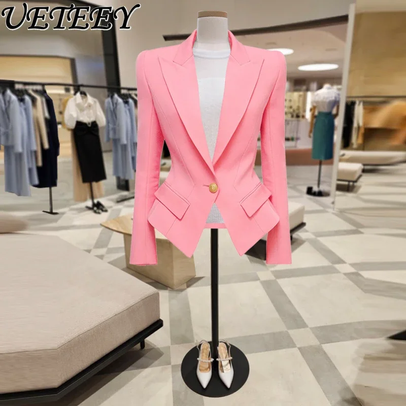 Fashionable High-End Design Sense Slim Fit Business Suit Coat for Women 2023 Autumn New Elegant One Button All-Matching Blazer