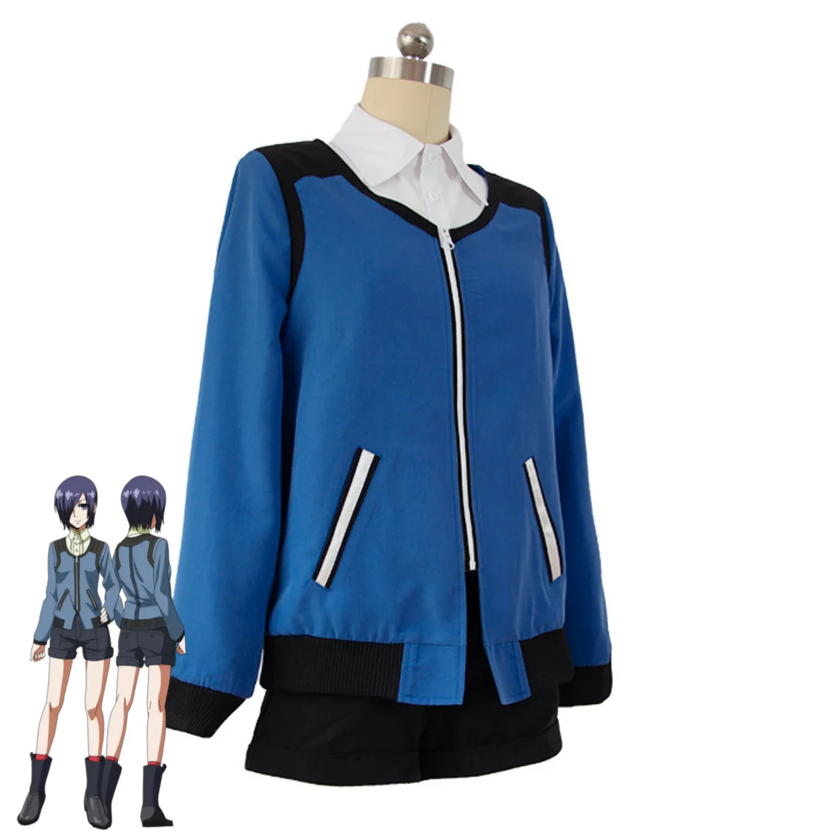 Anime tokyo ghoul touka kirishima cosplay traje azul mangas compridas casaco camisa peruca adulto homem mulher sexy carnaval terno