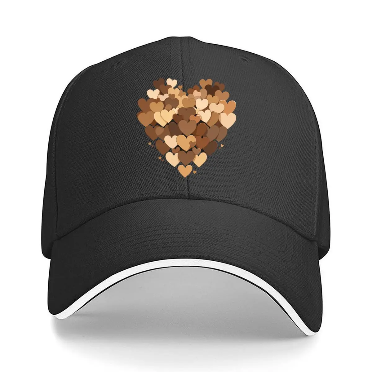 Brown Beige Heart Love Graphic Kawaii Pattern Hip Hop hat Fashion Outdoor Sports Sandwich Baseball Cap