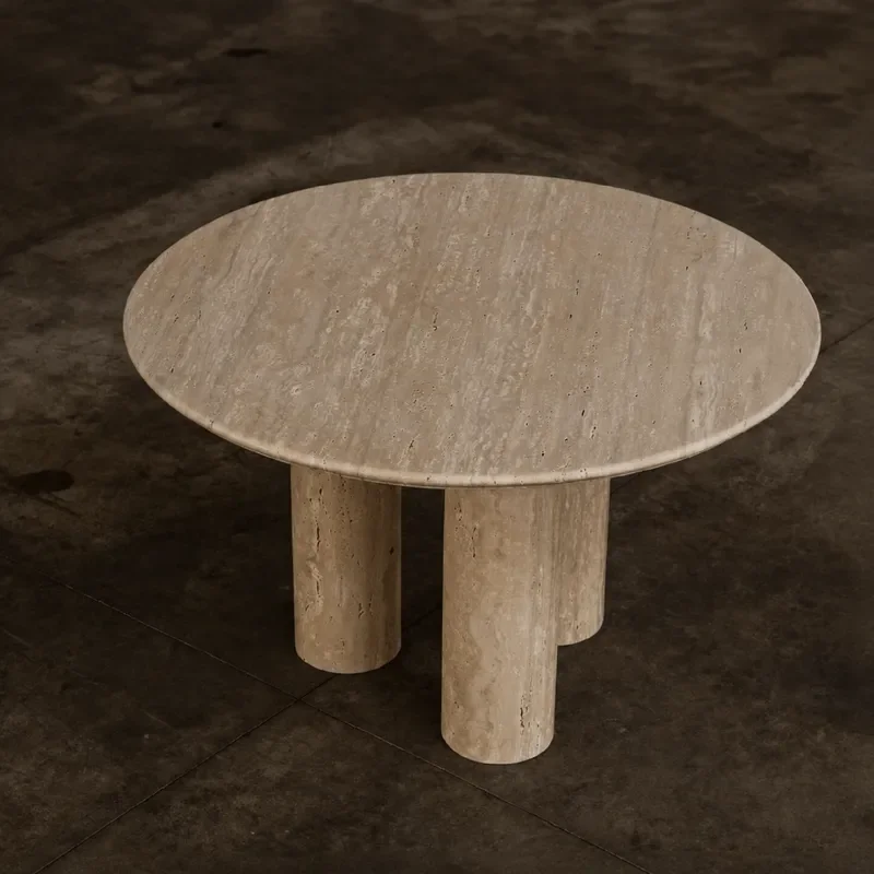 Nordic Antique Natural Travertine Round Dining Table Wabi Sabi Style Marble Coffee Table for Living Room Club Home Furniture