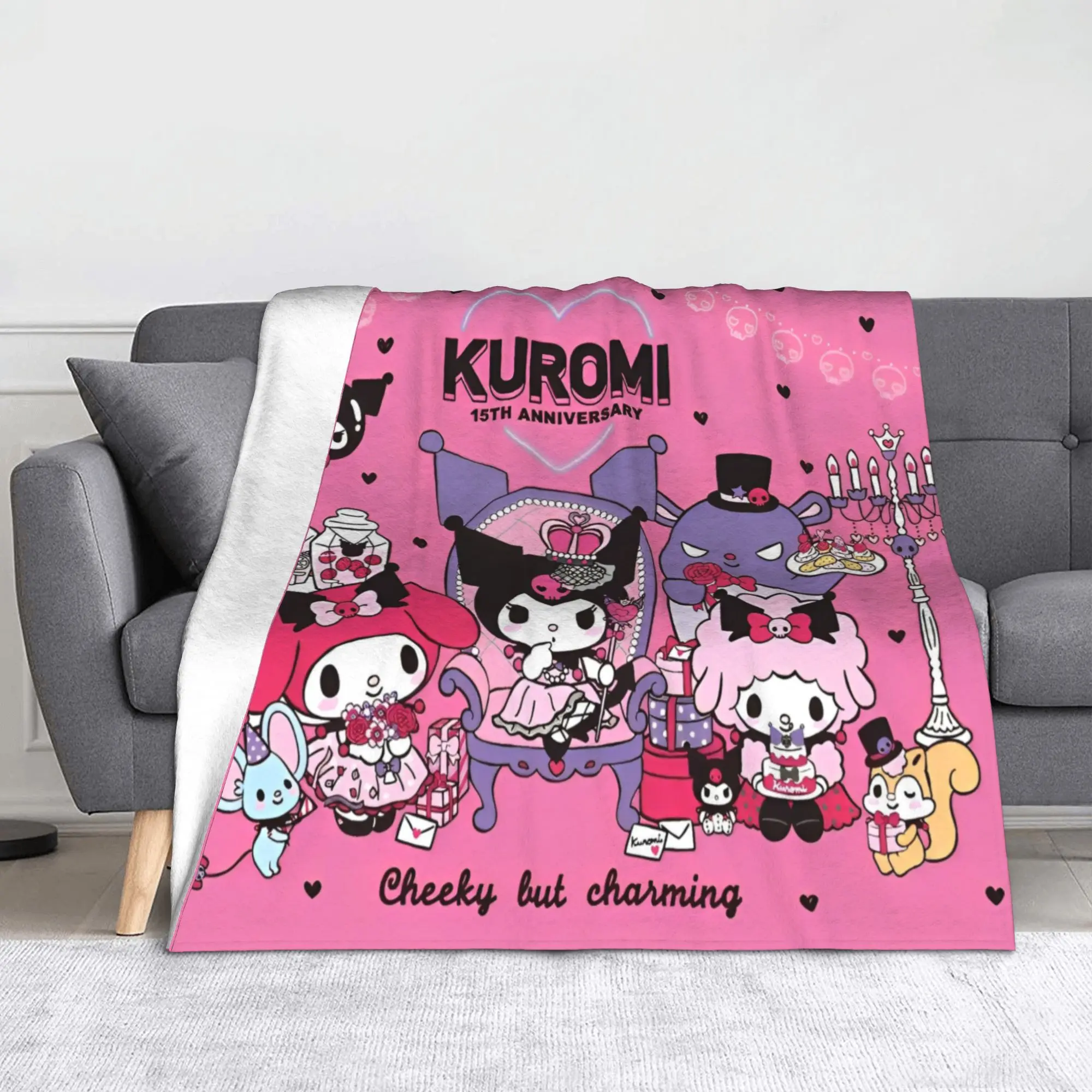 

Cute My Melody Kuromi Flannel Throw Blanket Sanrio Cartoon Blankets for Bedding Bedroom Ultra-Soft Quilt