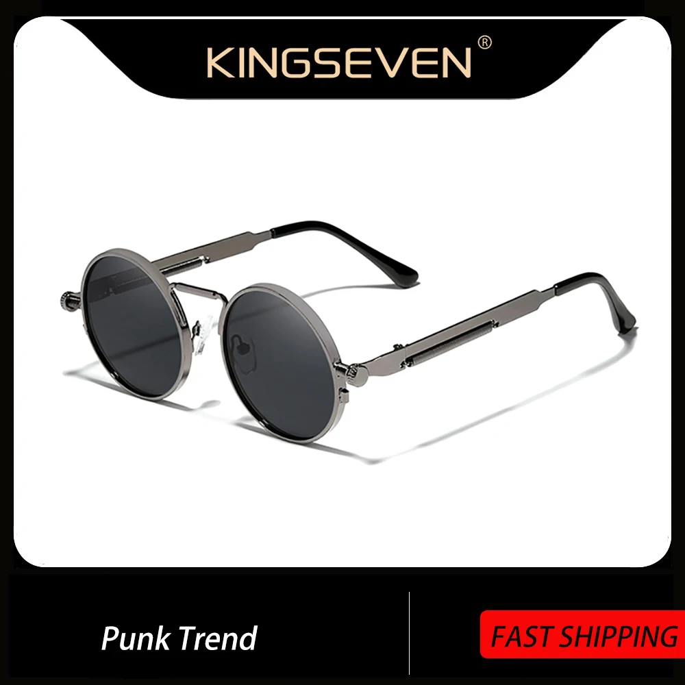 KINGSEVEN wysokiej jakości gotyckie okulary przeciwsłoneczne w stylu steampunk spolaryzowane mężczyźni kobiety marka projektant Vintage okrągła metalowa rama okulary przeciwsłoneczne