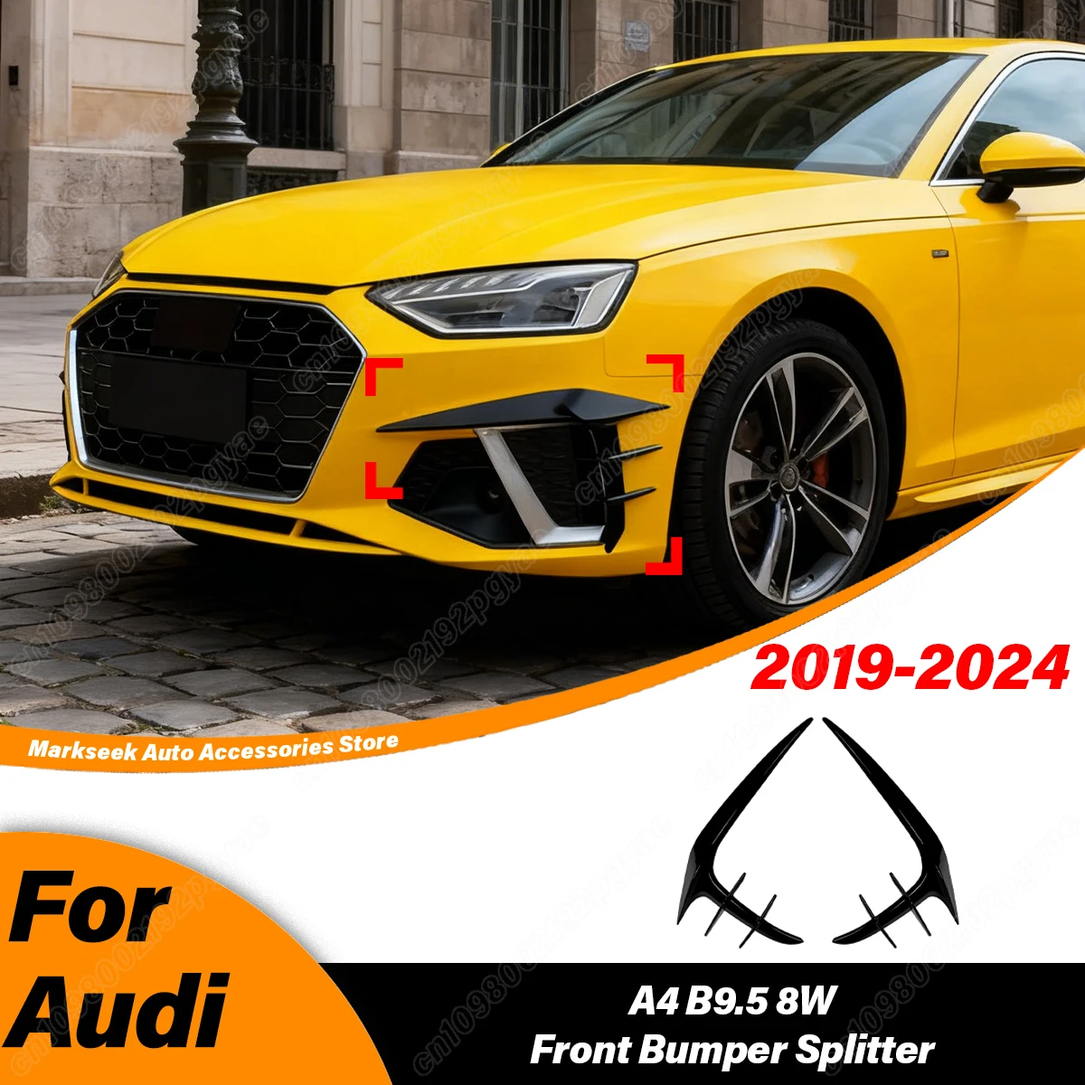 

For Audi A4 B9.5 8W 2019 2020 2021 2022 2023 2024 Car Front Bumper Splitter Protector Cover Sports Spoiler ABS Diffuser Body Kit