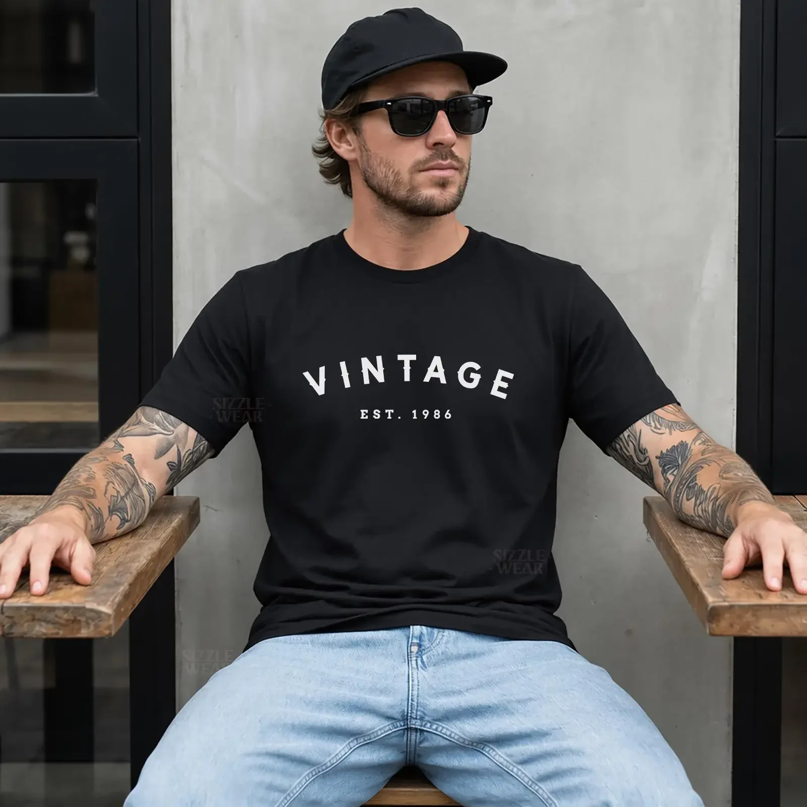 Vintage 1986 Herren-T-Shirt 40. Geburtstag für Ihn, Vintage-Waschung, weiche Designerkleidung, modisch, atmungsaktiv, dehnbar, mit Grafik