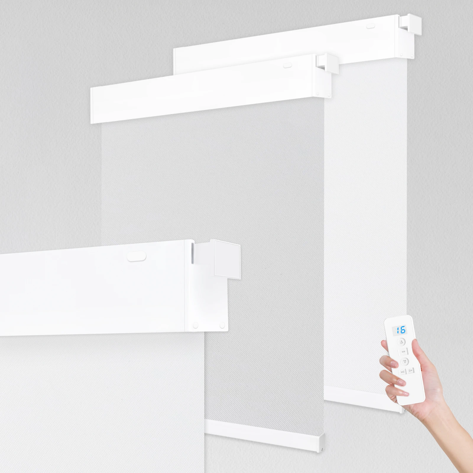 No Drill OEM Electric Rechargeable Lithium Battery Powered Automatic Smart Blackout Motorized Built-In French Window Plain Roman