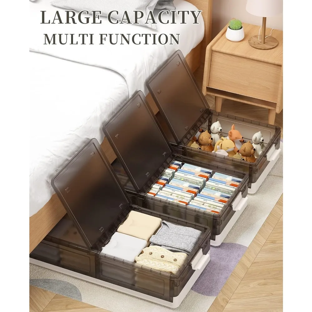 57.5Qt Folding Blanket Storage Clothes Storage Box Closet Organizer With Lids Plastic Drawer Organizer Laundry Room Organization