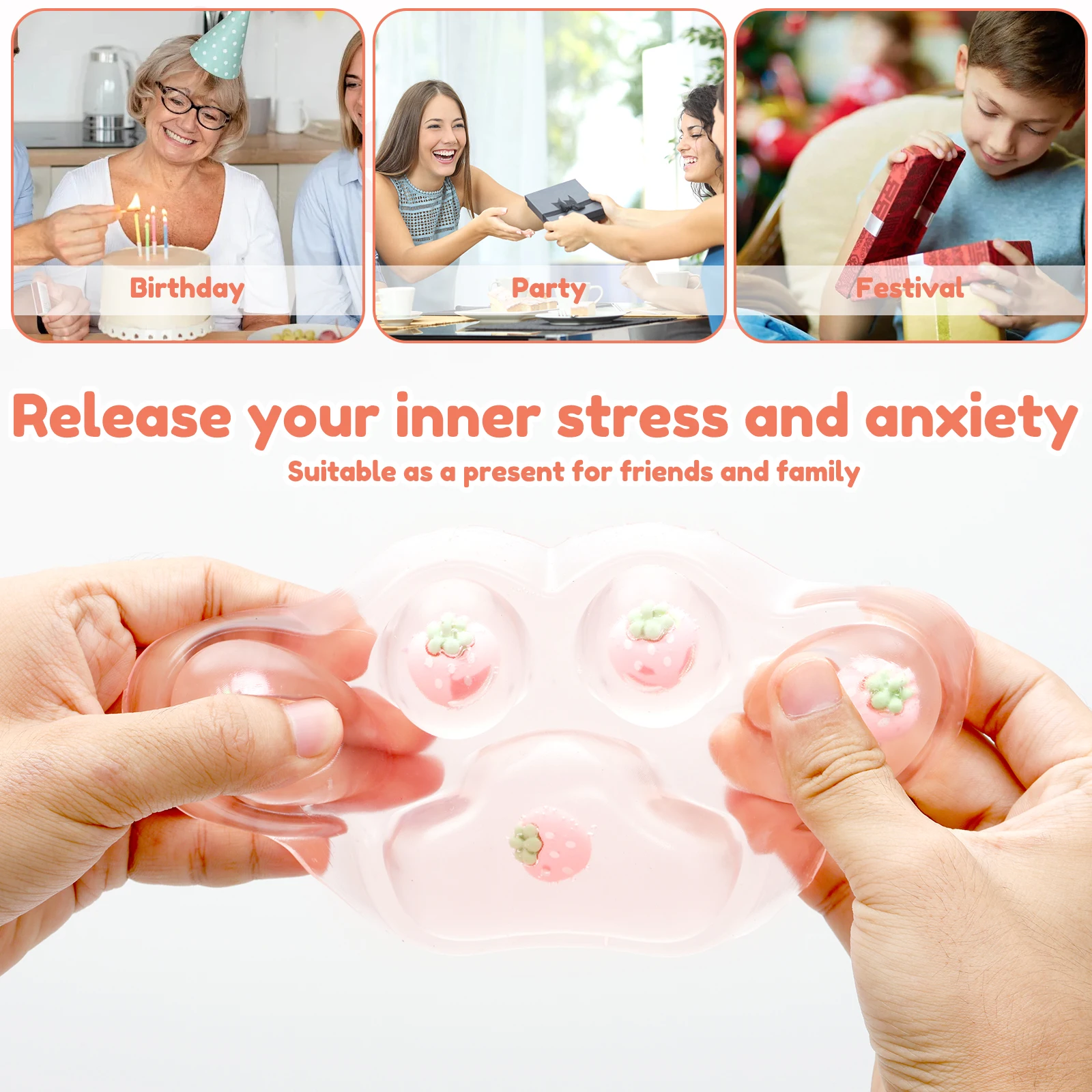 5 Pcs Portable Squeeze Toy for Relaxation Soft Cute Strawberry and Cat Paw Squishy Toy for Children and Adult Holiday Event