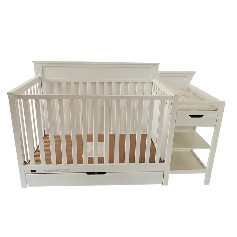New Style Large-Sized Solid Wood Nordic/European-Style Baby Crib Two-Color Optional with Storage Box for 0-3 Years
