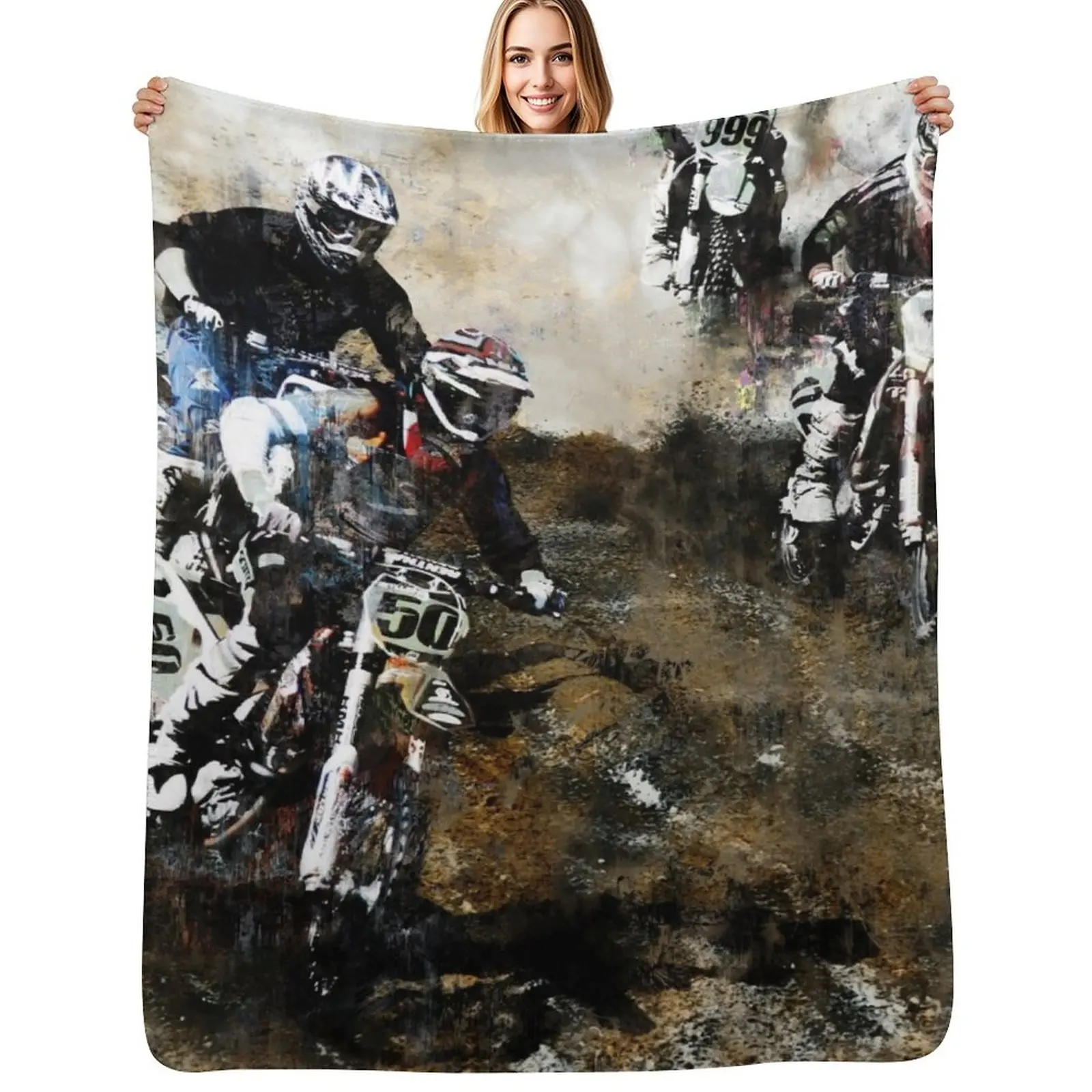 

Motocross Dirt Bikers Throw Blanket Soft Comfort Blanket for Reading Watching TV