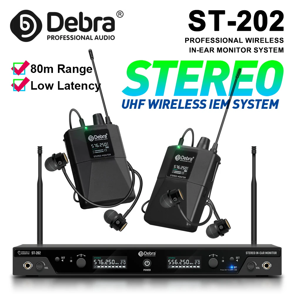 

ST-202 Professional Wireless In-Ear Monitor System, Stereo, with Bluetooth 5.0, Dual Channel Transmitter for Stage Performance