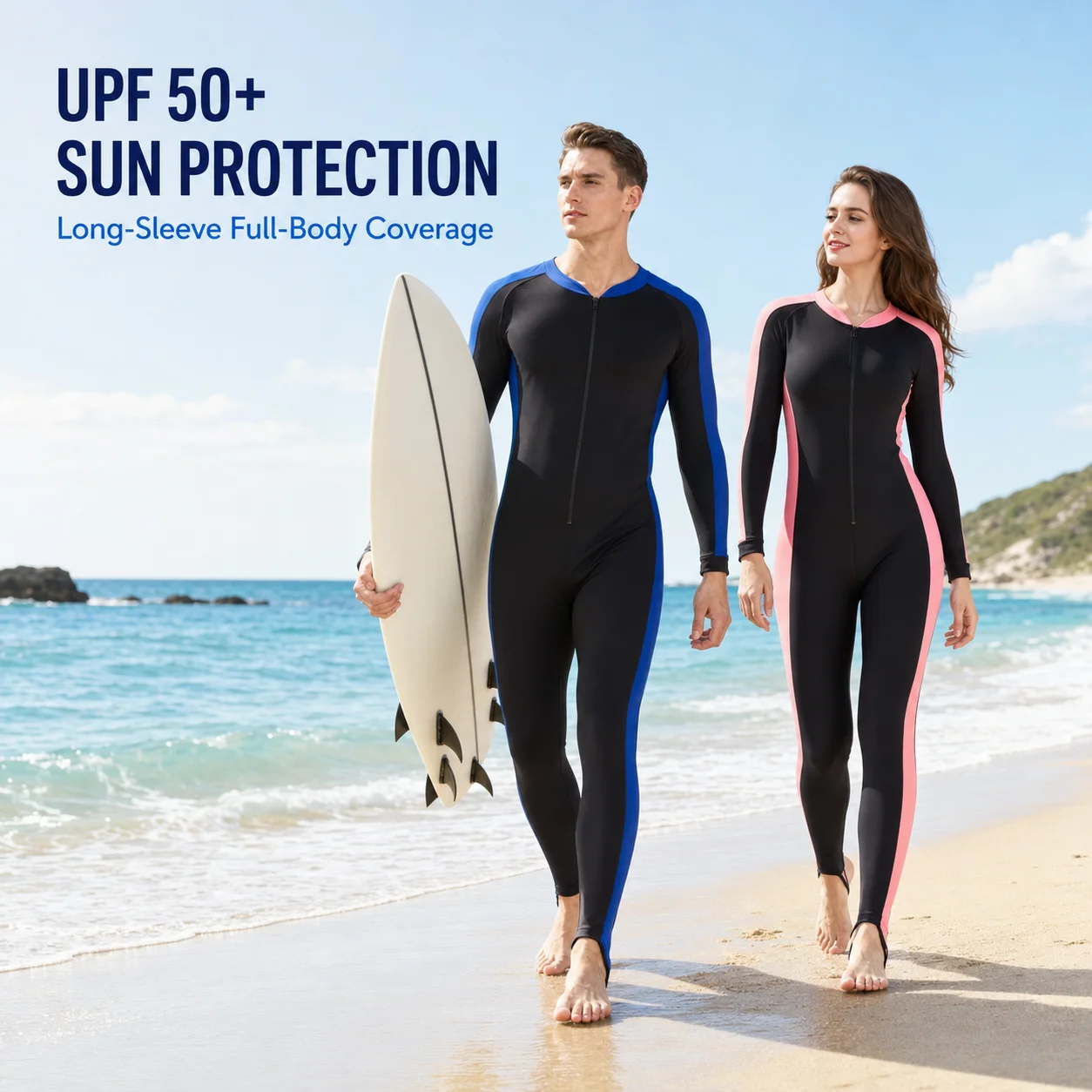SBART UPF 50+ Full Body Rash Guard Men Women Long Sleeve One Piece Swimsuit Front Zip Sun Protection Surf Diving Suit