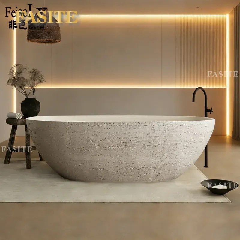 for Natural Beige Bathtub Hotel Independent Oval Double Creative Bathtub