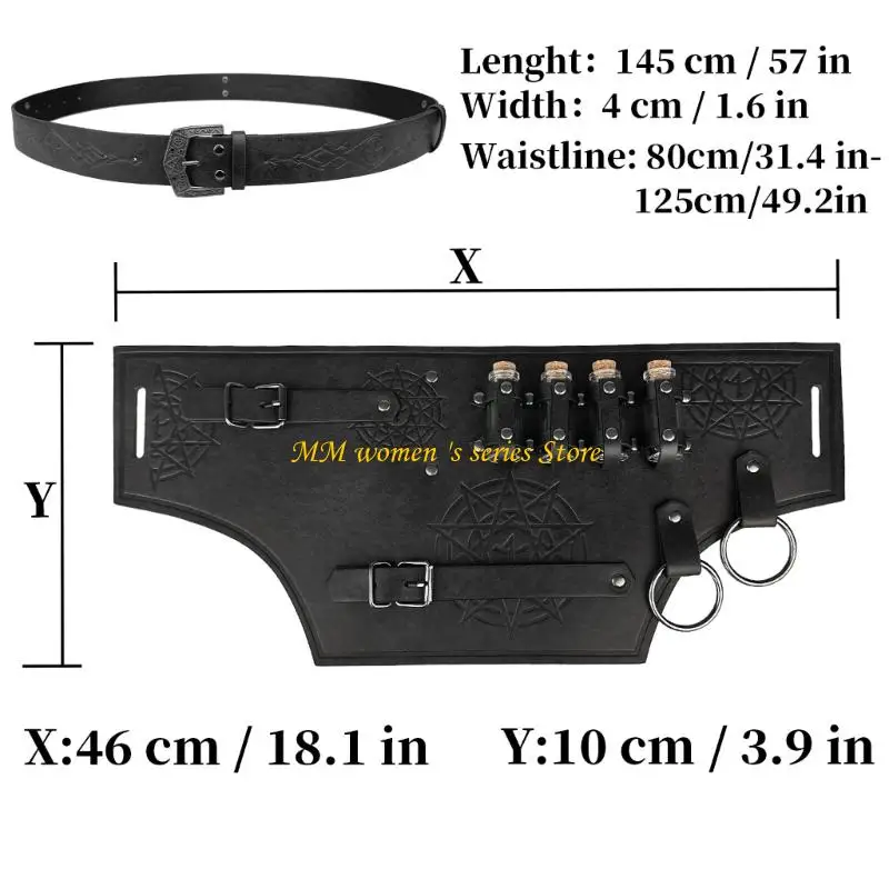 Q39C 중세 바이킹 가죽 후크 스트랩 허리 가방 르네상스 의상 액세서리