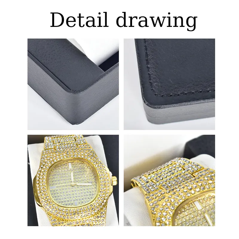 Orologio da donna in oro popolare Hiph-op pieno artificiale Biamond Avantgarde orologio al quarzo alla moda orologio e scatola dell'orologio vestito regalo di festa