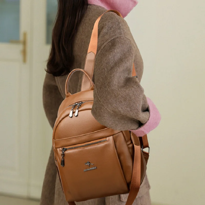 

2026 Korean High Quality Soft Leather Travel Backpacks Women's Fashion Large Capacity Shoulder Bags Notebook School Bag Totes