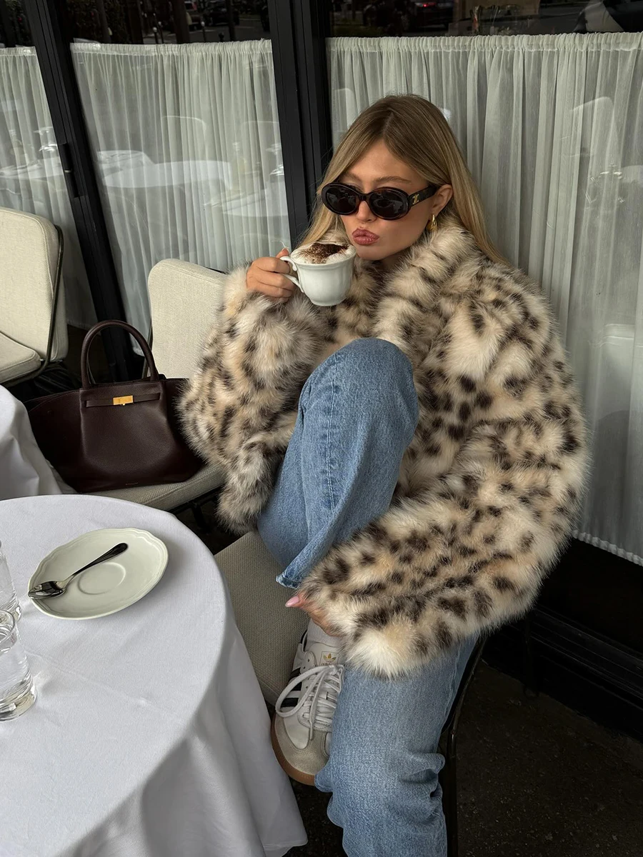 ليوبارد طباعة المحاصيل أشعث معطف رقيق التلبيب طوق سترة قسط الشتاء موضة مريحة أبلى مبدع مذهلة نظيفة تناسب وتتسابق