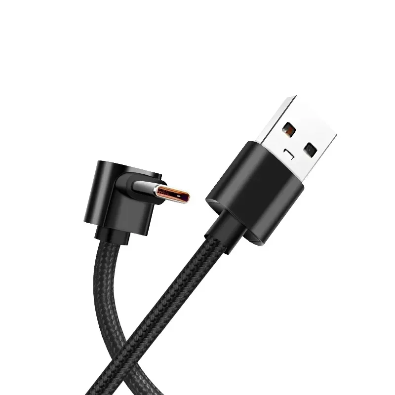 Cabo de Carregamento Rápido USB para Tipo C com Ângulo de 90 Graus, Trançado em Nylon, 0.25/0.5/1/2M, Cabo Carregador em L para Samsung Xiaomi Huawei