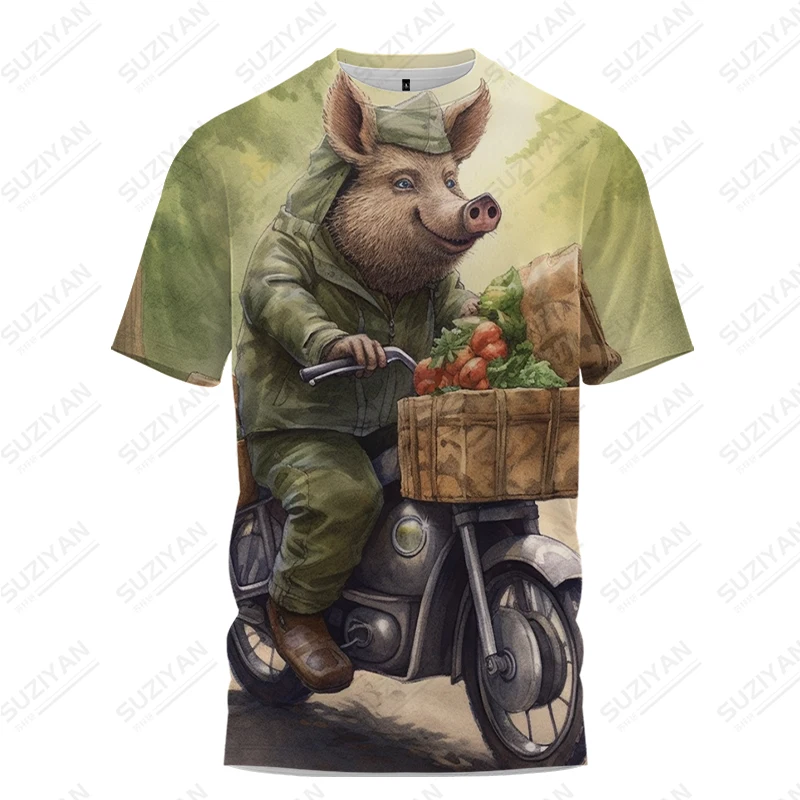 Summer Wild Boar Delivery 3D Printing Pattern T -shirt Men's Fashion  Simple Short -sleeved T -shirt Street Popular T -shirt