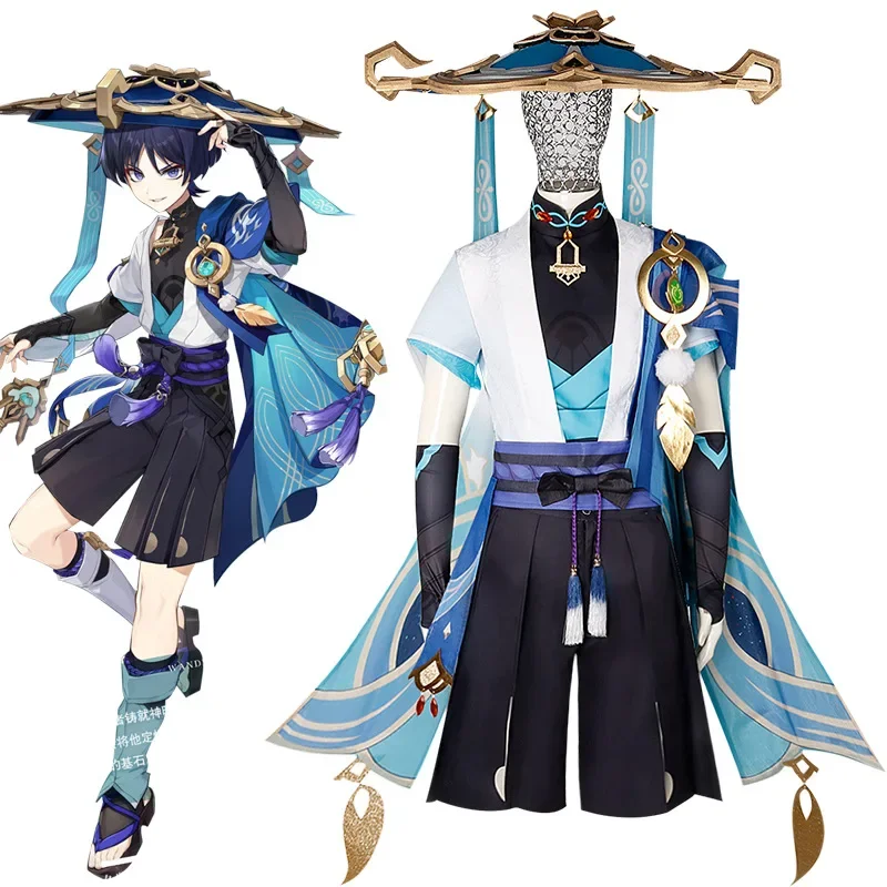 Genshin Impact Scaramouche Wanderer disfraz de Cosplay, traje Con sombrero y peluca para adultos, disfraces de cómic de Halloween para hombres y mujeres