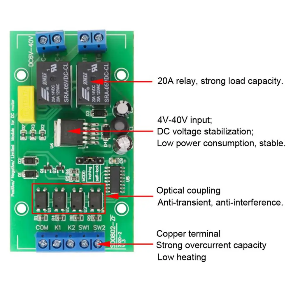 4V - 40V Forward Reverse Controller DC Motor Driver Control Modules for DIY Toy with Jog Mode, Self-locking Mode