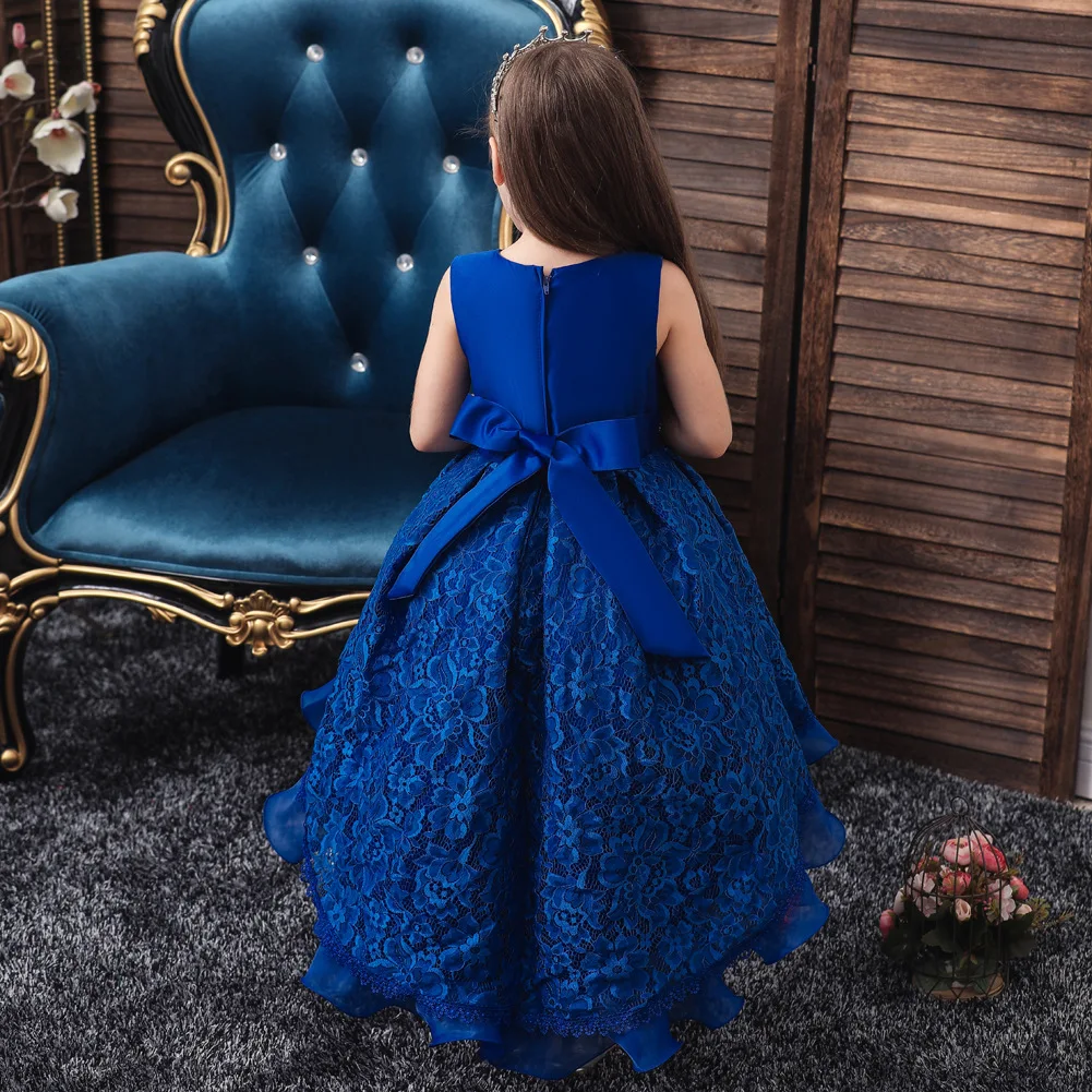 Cross-border European And American Children\'s Train Dress Sleeveless Lace Big Girl Solid Color Princess Stage Dress