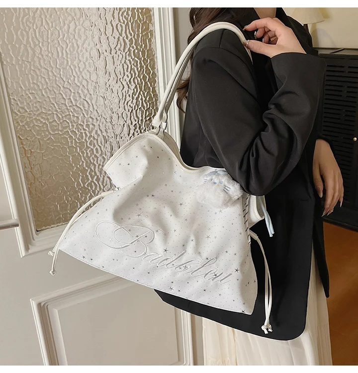 Y2k Fashion Letter Printing Pattern Shoulder Bag for Women 2026 Sweet Girls Vintage Casual Tote Bag Handbags Large Capacity Bag