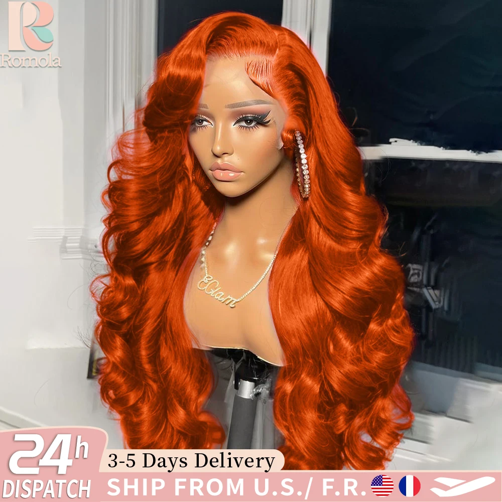 

Romola Body Wave Human Hair Wig 350 Ginger 13x6 HD Lace Wig Pre Plucked Bleached Knots Baby Hair Synthetic Wig High Quality