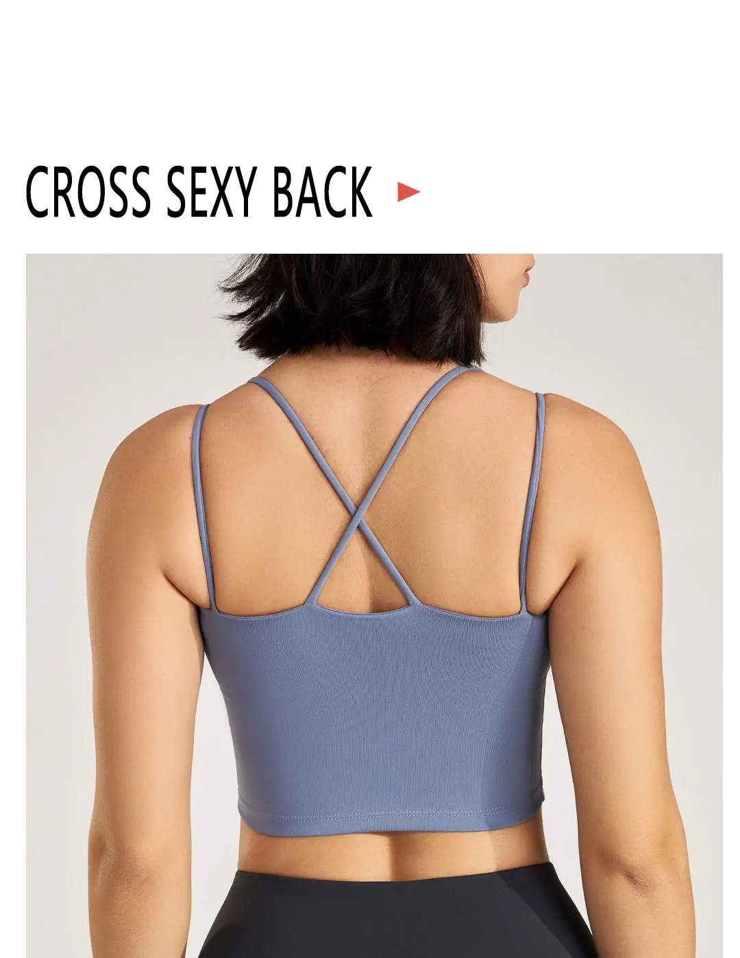 Damen Yoga-Tanktop mit überkreuztem Rücken und herausnehmbaren Polstern, ärmelloses Workout-Crop-Top, atmungsaktives Sportshirt für Fitness – Detail 5