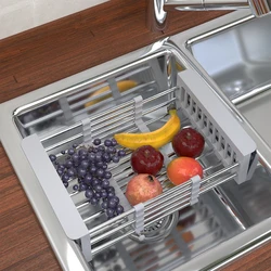 Stainless Steel Telescopic Sink Drain Rack Fruit And Vegetable Dishes And Chopsticks Washing Vegetable Drain Basket