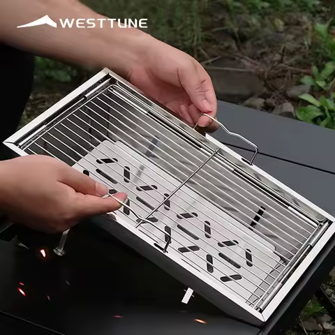 WESTTUNE IGT Barbecue Grill Folding Charcoal Firewood Stove Heater Portable Camping Picnic Cookware Stainless Steel BBQ Rack