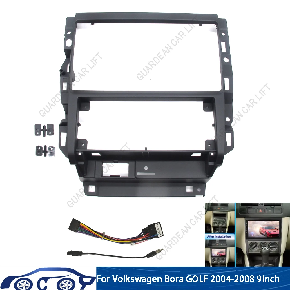 Adaptador de Fascia de Radio de coche de 9 pulgadas para Volkswagen Bora Jetta mk4 GOLF 2004-2008 Marco de Radio Android Kit de Cable de Panel de montaje de tablero