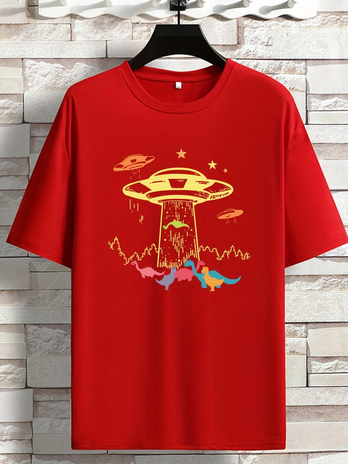 Summer Trend Imagination of Aliens and Unidentified Flying Objects Print Men's and Women's Round Neck T-shirt Summer Casual Top