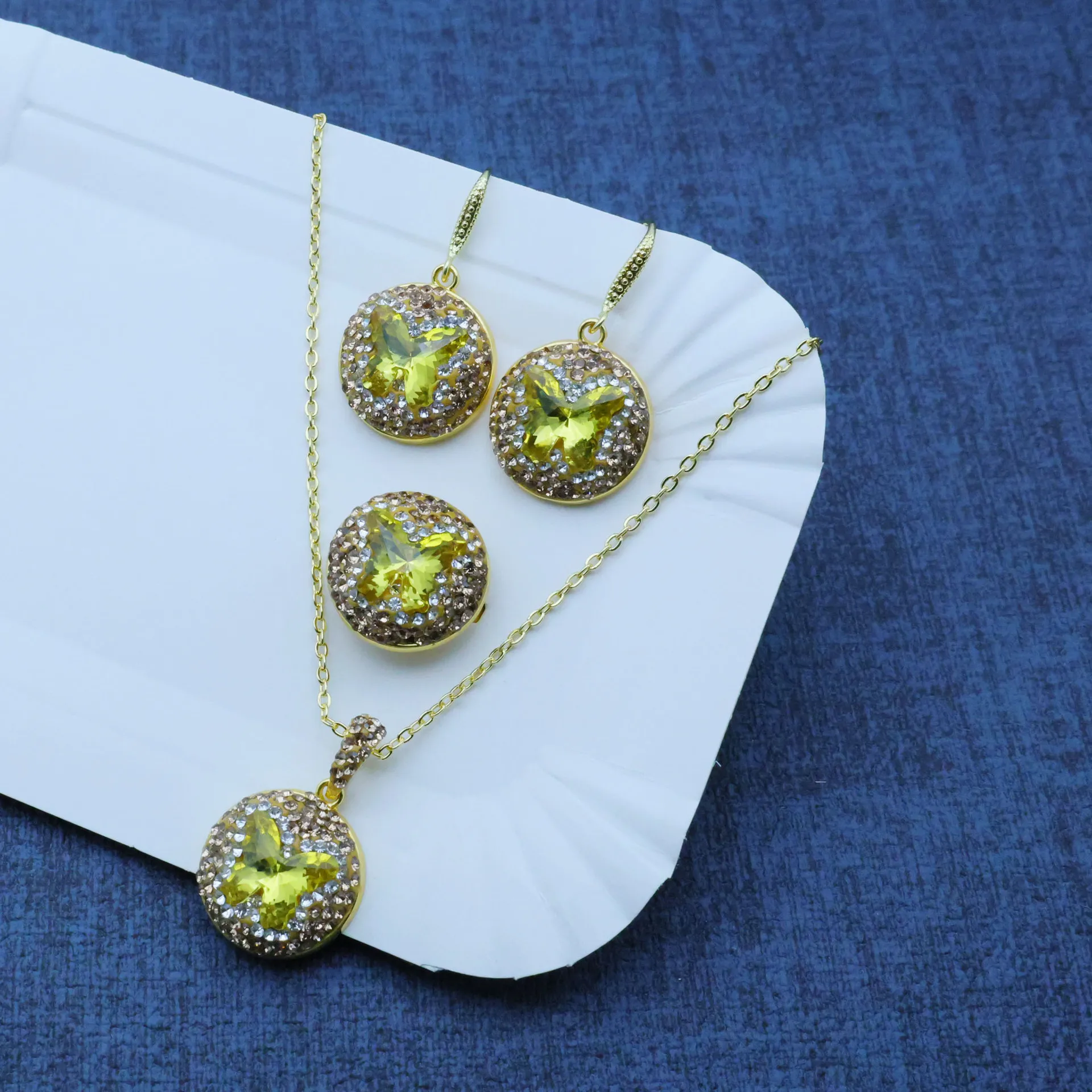 DIY accessories New original handmade design yellow glazed butterfly clay inlaid three-piece French vantage personalized jewelry