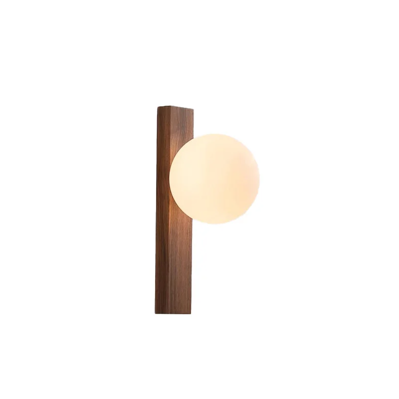 Walnut Wood Milk white Glass Sphere, Wabi-sabi Modern style, Wall light Sconces for Bedroom, Living, Aisle balcony, Bedside