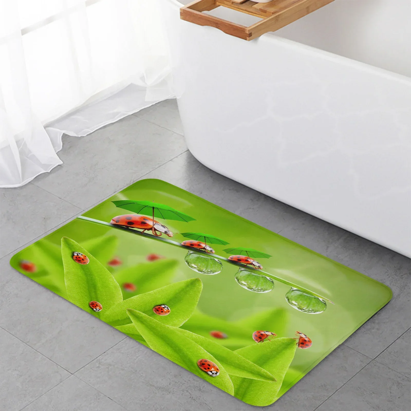 Plant Green Leaf Umbrella Ladybug Kitchen Doormat Bedroom Bath Floor Carpet House Hold Carpet Door Mat Area Rugs Home Decor