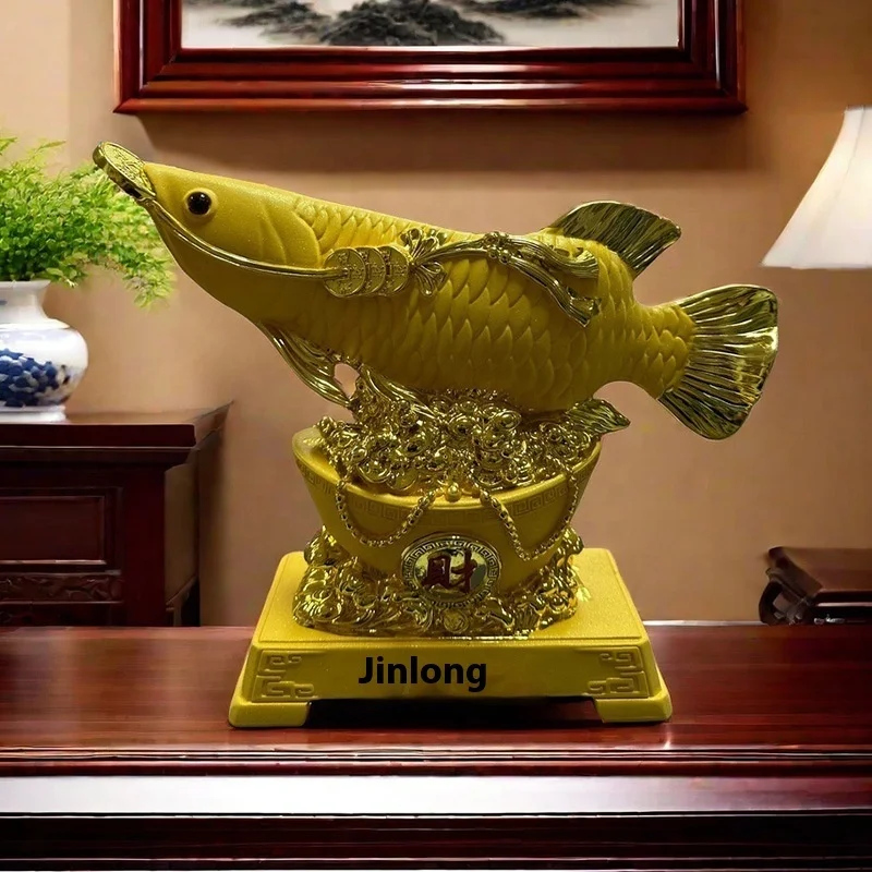 ￥#Fortune Dragon Fish Ornament Creative Style Resin Yuanbao Business Gift for Office Entrance Features Animal Pattern